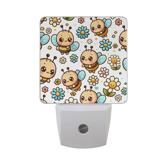 Cute Cartoon Bee Night Light 2 Pack LED Nightlight Plug into Wall Dusk to Dawn Sensor Soft White