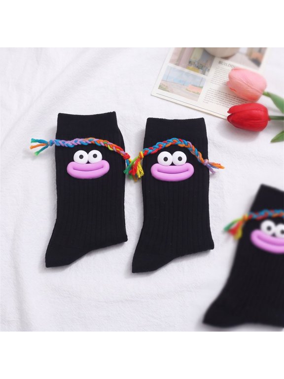 Cute Cartoon Big Mouth Crew Socks, Colorful Braided Rope Funny Face Casual Cotton Socks, Comfort Soft Daily Wear Mid Calf Socks for Women