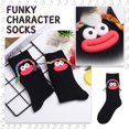 thumbnail image 1 of Cute Cartoon Big Mouth Crew Socks, Colorful Braided Rope Funny Face Casual Cotton Socks, Comfort Soft Daily Wear Mid Calf Socks for Women, 1 of 7