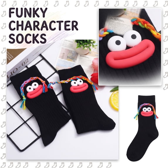 Cute Cartoon Big Mouth Crew Socks, Colorful Braided Rope Funny Face Casual Cotton Socks, Comfort Soft Daily Wear Mid Calf Socks for Women