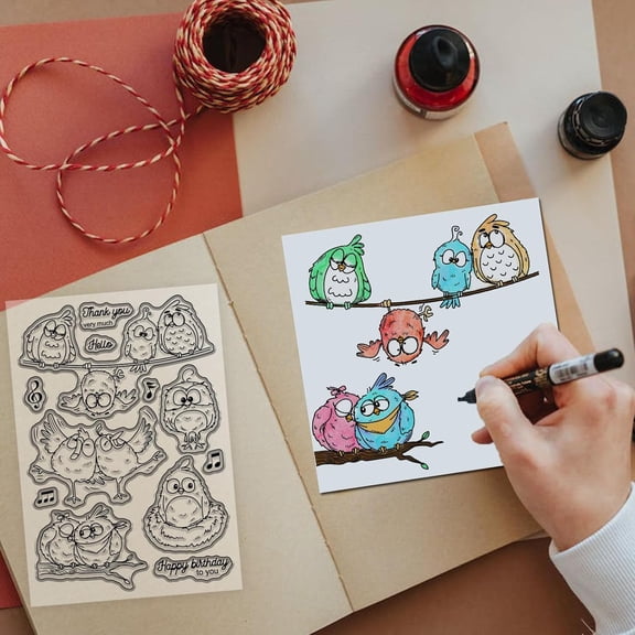 Cute Cartoon Bird Clear Stamps for Scrapbooking Funny Cartoon Birds Silicone Stamps Musical Note Greetings Sentiment Transparent Stamp for Card Making DIY Embossing Journaling