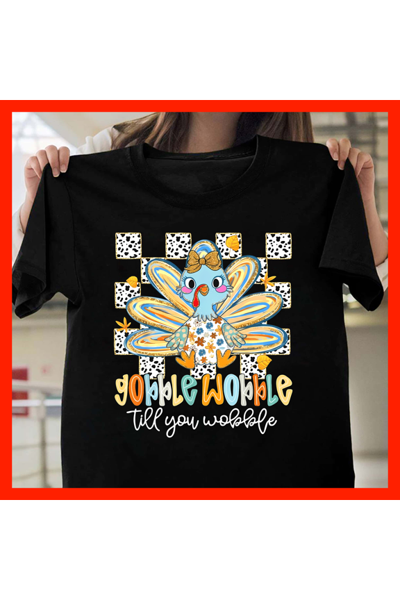 Cute Cartoon Bird Gobble Wobble Thanksgiving T-Shirt Funny Fall Autumn Graphic Tee A750, for Unisex, Up to Size 5XL