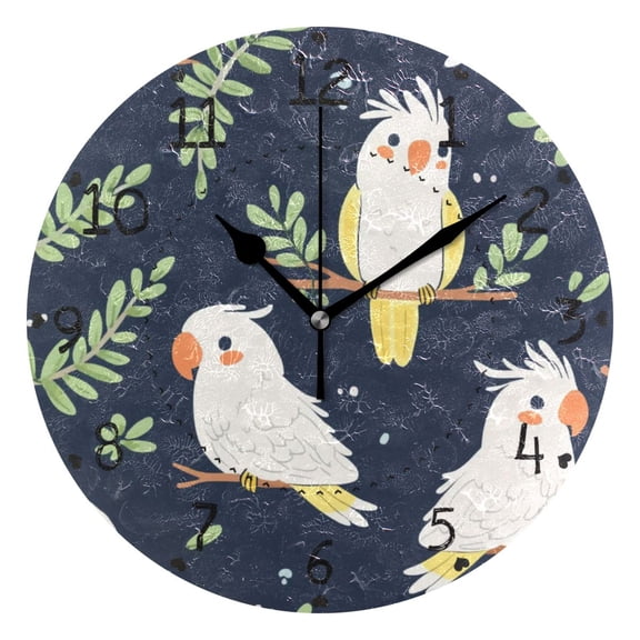 Cute Cartoon Birds Round Wall Clock Silent Battery Operated Home Decor for Living Room Bedroom