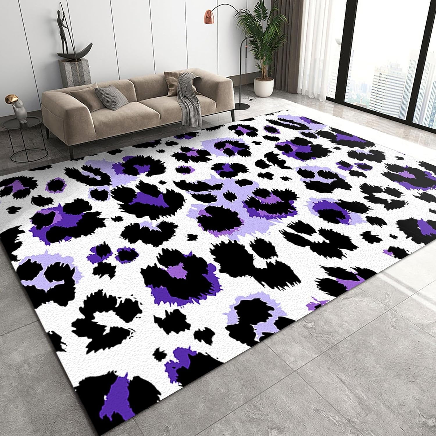 Cute Cartoon Black Purple Leopard Print Kids Rug, Fashion Area Rugs ...