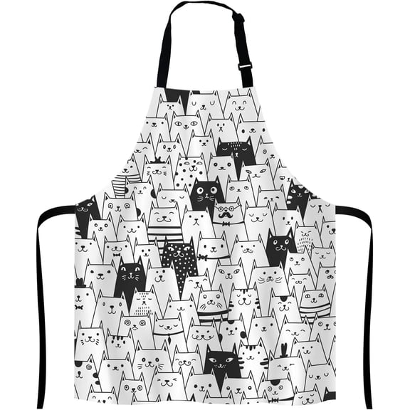 Cute Cartoon Black White Cats Kitchen Cooking BBQ Chef Apron,Funny Apron for Men, Women - Dad Gifts, Gifts for Men - Birthday, Mothers Day Gifts for Mom, Wife, Husband, Brother, Friends