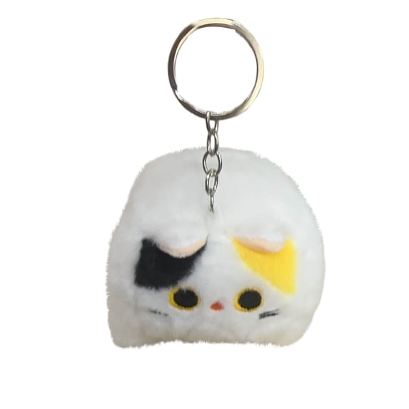 Cute Cartoon Block Cat Plush Keychain, Fluffy White Kitten Bag Charm With Metal Ring, For Backpacks, Keys, Daily Use, Gifts