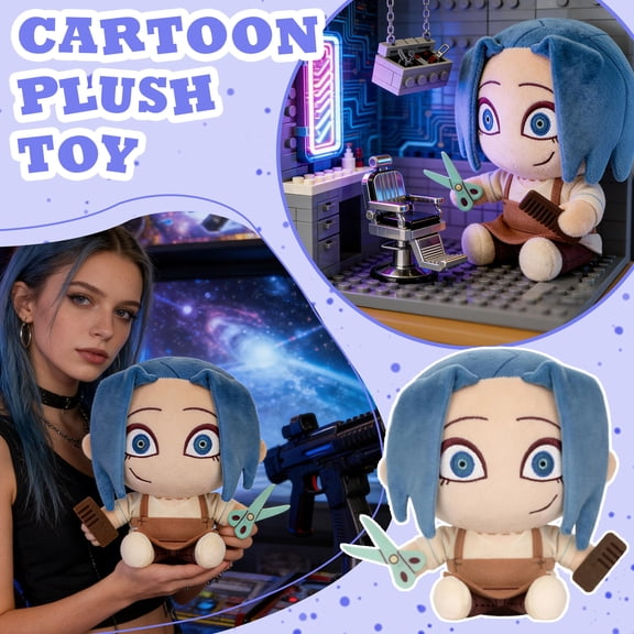 Cute Cartoon Blue Hair Plush Toy Adorable Styling With Scissors Comb Soft Fluffy Material Ideal For Kids Adults Hand Holding Play Home Decor Well-Made