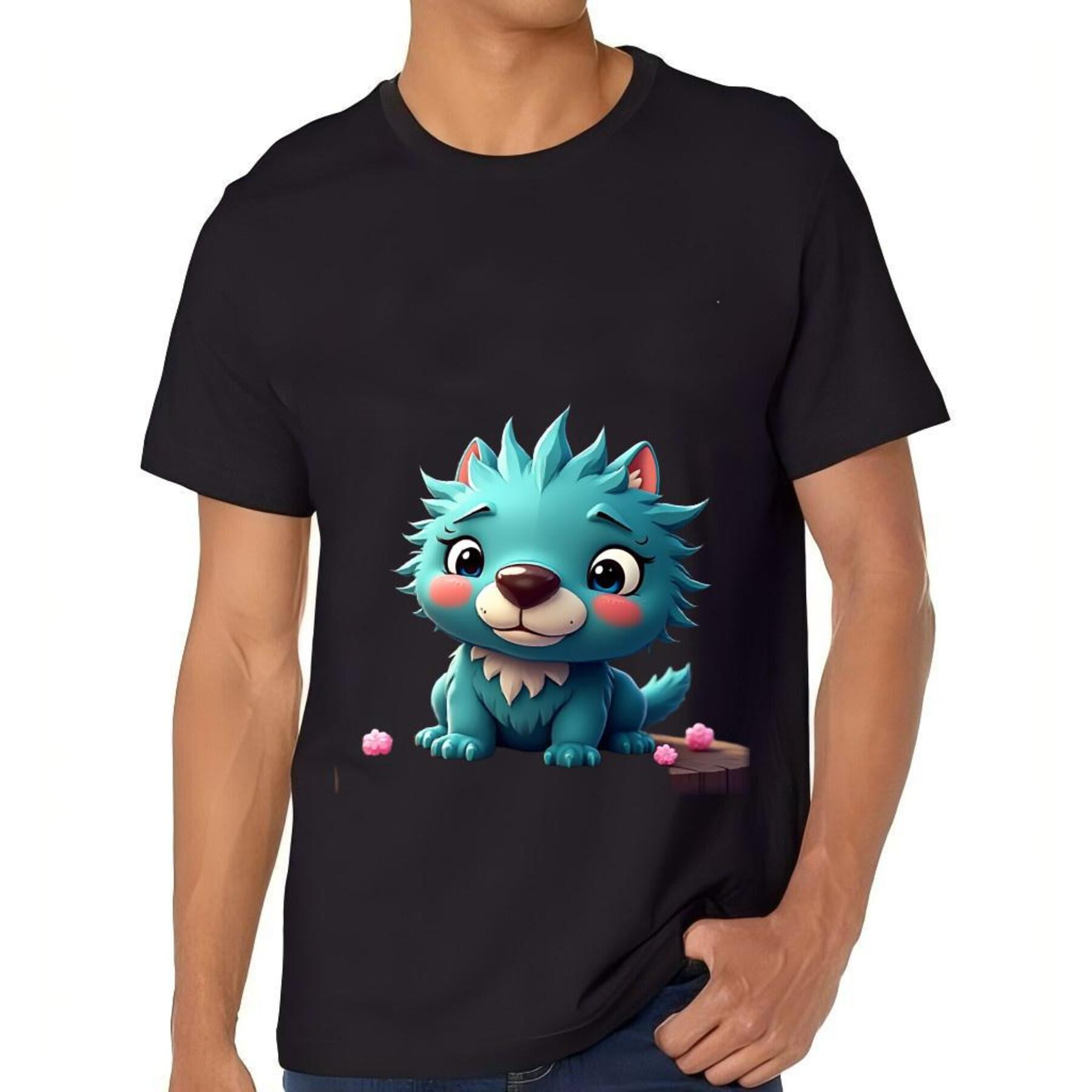 Cute Cartoon Blue Puppy with Flowers and Stump Design Cotton Short Cute Cartoon Blue Puppy with Flowers and Stump Design Cotton Short