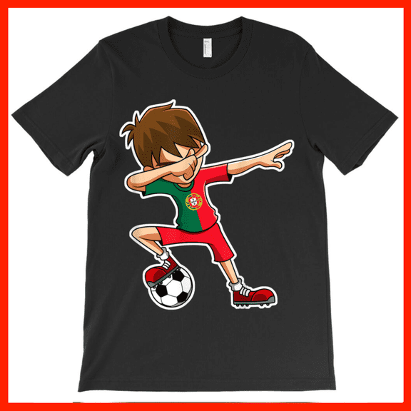 Cute Cartoon Boy Dab Pose Soccer Jersey Portugal Flag Colors Crest T-Shirt AH4698, Premium for Unisex - Extended Sizes Up to 5XL