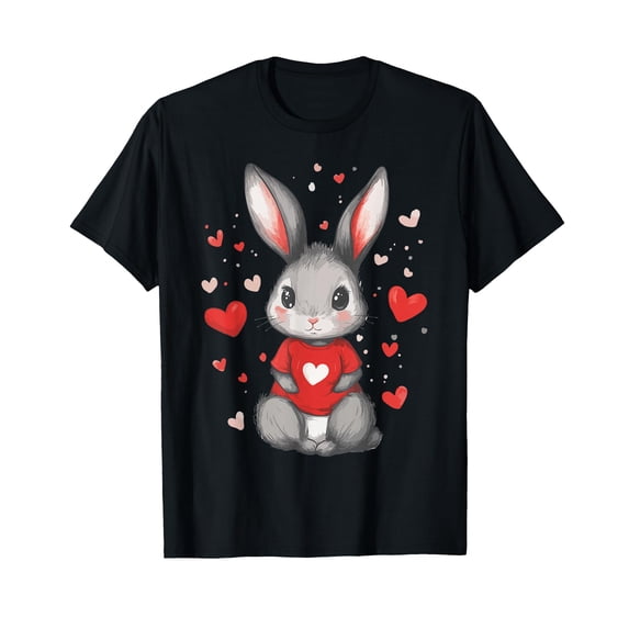 Cute Cartoon Bunny Heart T-Shirt for Rabbit Lovers - Perfect Valentine ...