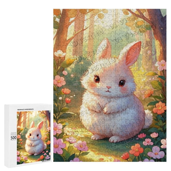 Cute Cartoon Bunny Puzzle – 500 Pieces | Puzzle for Bunny Lovers, Ideal for Family and Friends | Bunny Art Puzzle | Woodland Animal Decor | 21" x 15"