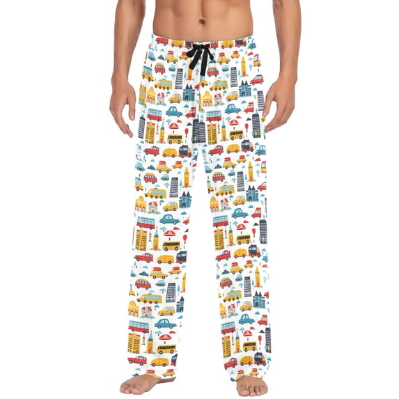 Cute Cartoon Buses Car joogoo Men's Pajama Pants Cotton Long Sleepwear Lounge Pants 2XL