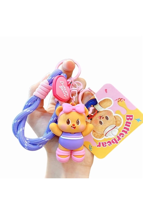 Cute Cartoon Butter Bear Keychain Sporty Backpack Charm Bag Pendant Lightweight PVC Alloy Decors For Bags Gifts