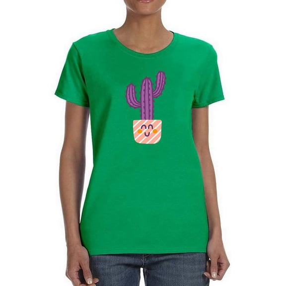 Cute Cartoon Cactus Stripes Shaped T-Shirt Women -Image by Shutterstock, Female Small
