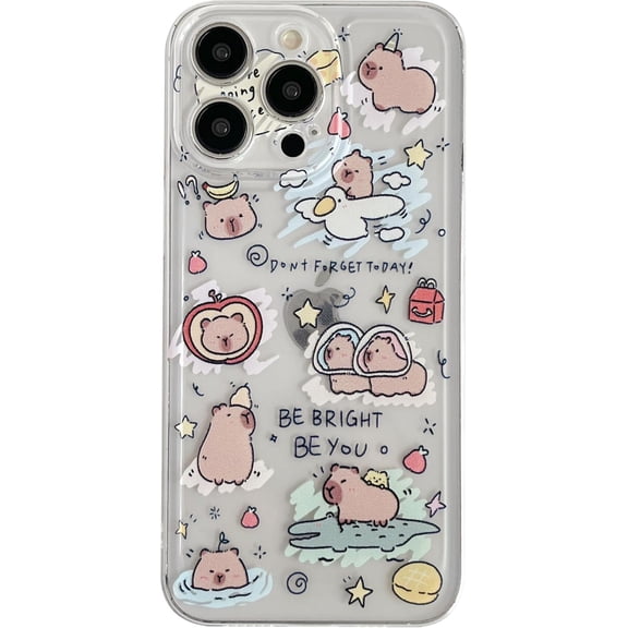 Cute Cartoon Capybara Crocodile Apple Pear Clear Soft Phone Case Compatible with iPhone Case (Clear,iPhone 11)