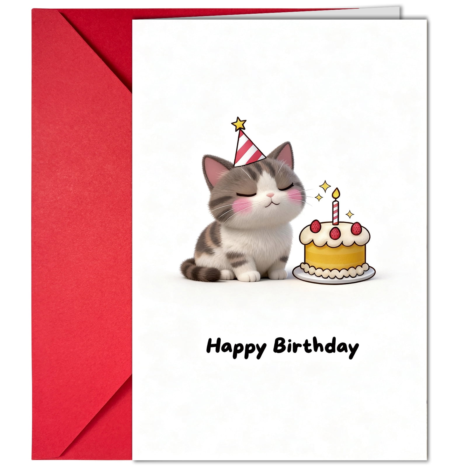 Cute Cartoon Cat Birthday Card – Adorable Kitten Design with Cake ...