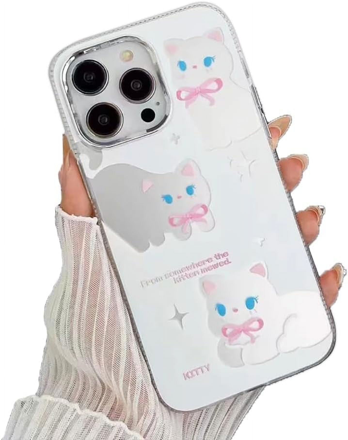 Cute Cartoon Cat Bowknot Plating Mirror Phone Case Compatible with