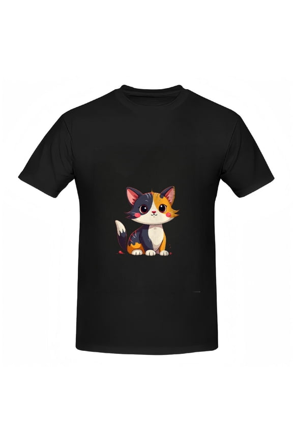 Cute Cartoon Cat Cotton Short Sleeve T-Shirt for Women - Colorful Multi - Patch Design Playful & Whimsical Tee Top