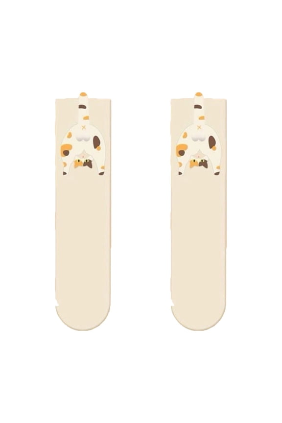 Cute Cartoon Cat Crew Socks with Adorable 3D Pom Poms for Girls Casual Novelty Funny Ankle Socks Size:One Size