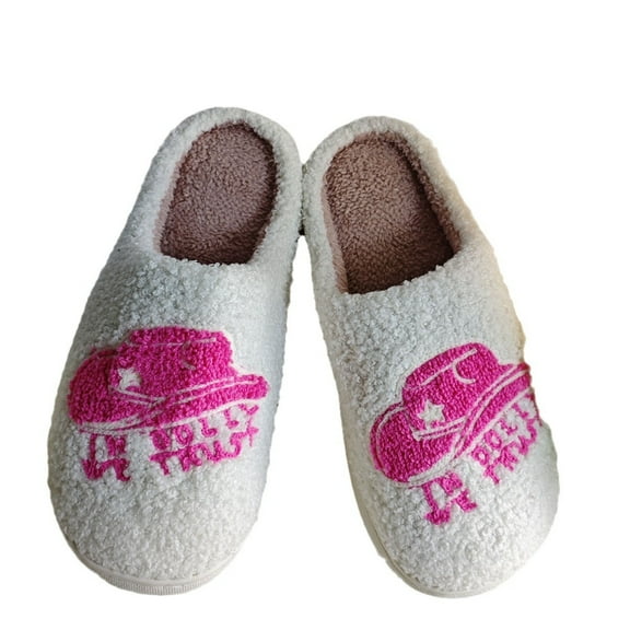 Cute Cartoon Cat Embroidered Plush Slippers, Warm Indoor Outdoor House Shoes for Women Men