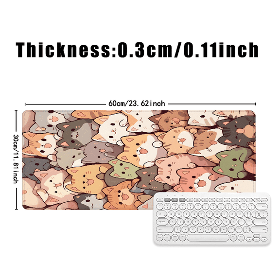 Cute Cartoon Cat Face Mouse Pad 31.5 x 11.82 Inches Rubber Desk Accessory for Office and Gaming