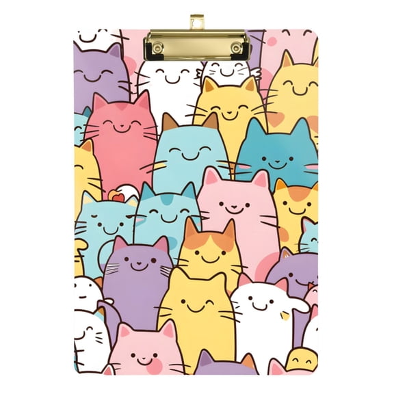 Cute Cartoon Cat Faces Acrylic Clipboard Drawing Board with Hook Writing Pad File Storage A4 Size Gold 12.5" x 9"