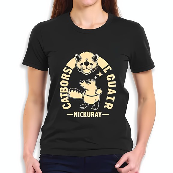 Cute Cartoon & Cat Graphic Cotton Short Sleeve T-Shirt - Fun Playful Design for Animal Lovers