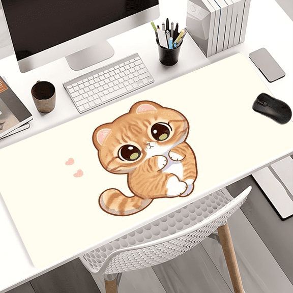 Cute Cartoon Orange Cat Mouse Pad 35.4 x 15.8 inches Rubber Desk Mat for Office, Gaming, Home Use