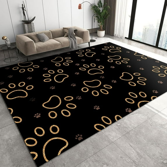 Cute Cartoon Cat Paw Area Rug, Black Background Simple Art Soft Washable Carpet, Indoor Carpet, Easy Clean Rug Floor Mat 5x6ft