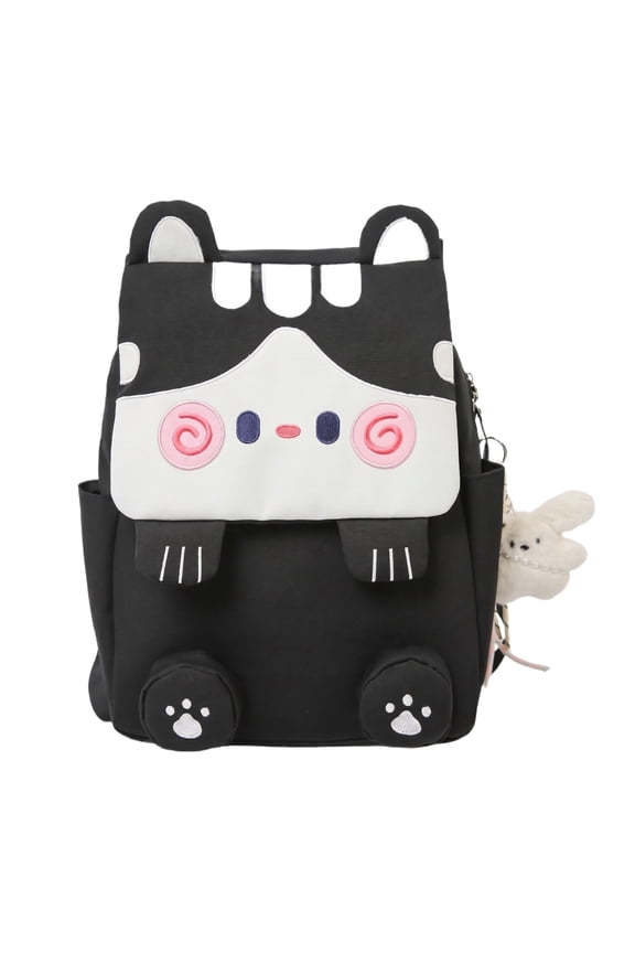 Cute Cartoon Cat Plush Backpack for School Students, Adorable Kitten Bookbag with Charm Pendant, Lightweight Casual Rucksack for Laptop and Daily Campus Use, Perfect Back to School Gift
