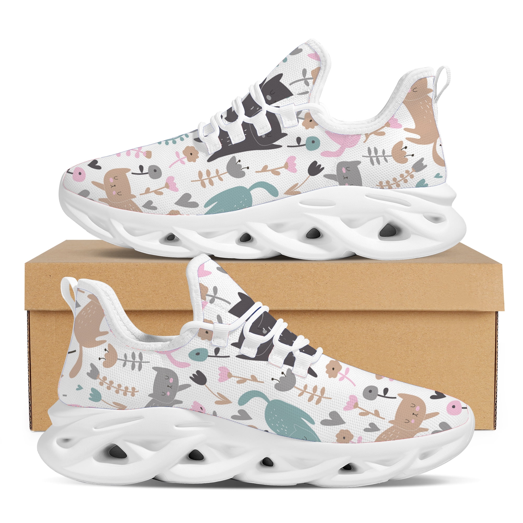 Cute Cartoon Cat Print Sneakers ers Outdoor Breathable Lightweight ...