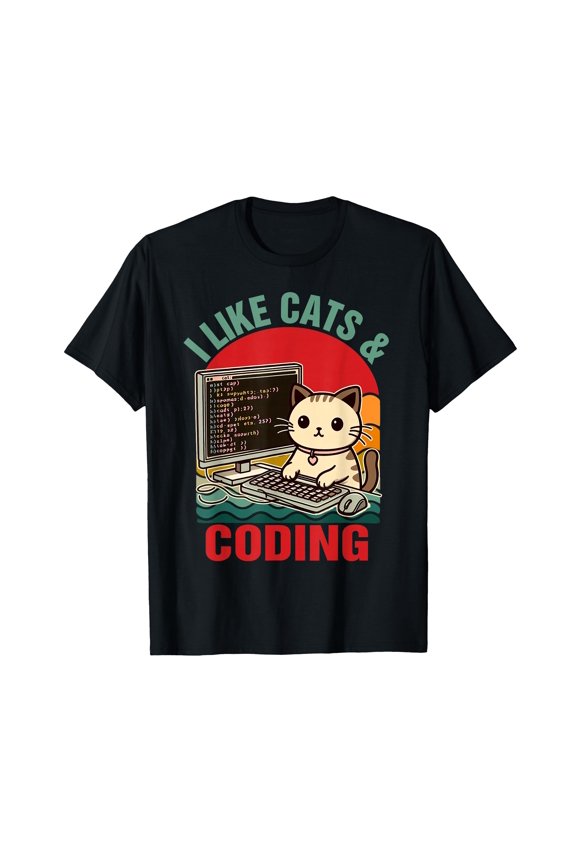 Cute Cartoon Cat Programmer T-Shirt for Cat Lovers and Coding Enthusiasts