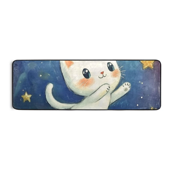 Cute Cartoon Cat Runner Rug for Hallways Kitchen Non Slip 2'x 6' Washable Hall Carpet for Bedroom Entryway Laundry Room