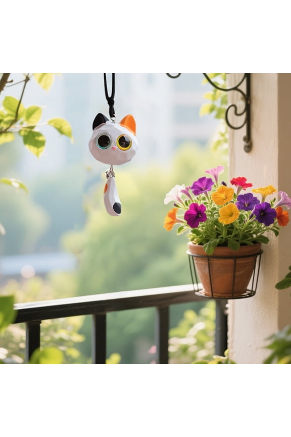 Cute Cartoon Cat Shape Car Rearview Mirror Pendant, Cute Cat Keychain for Car,Bell Decorated Interior Decoration for Car & Bag (White)