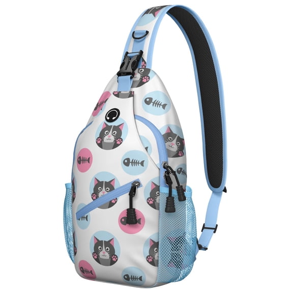 Cute Cartoon Cat Sling Backpack, Artistic Cat and Moon Illustration Crossbody Bag, Minimalist Pet Design for Cat Lovers Travel