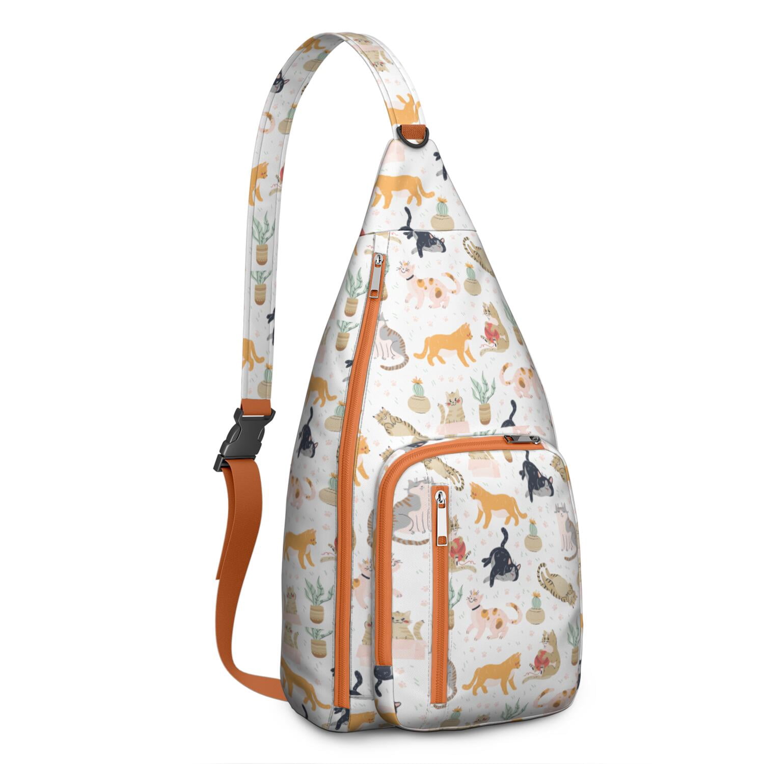 Cute Cartoon Cat Sling Backpack - Funny Paw Pattern Shoulder Bag (Adorable Pet Design, Lightweight & Durable)