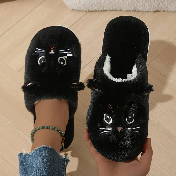 Cute Cartoon Cat Slippers for Women Indoor Outdoor Warm Plush Fuzzy Slippers Couples Fashion Non Slip Sole Shoes House Slippers