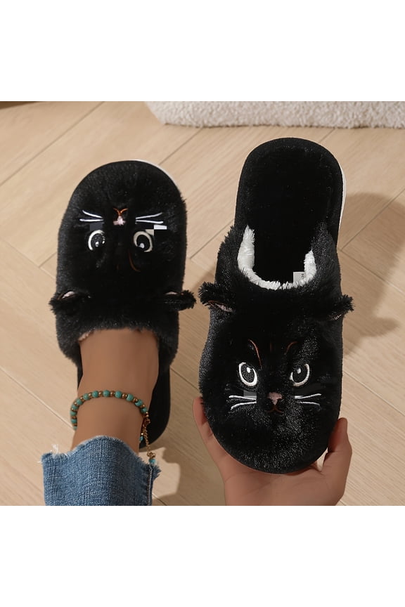 Cute Cartoon Cat Slippers for Women Indoor Outdoor Warm Plush Fuzzy Slippers Couples Fashion Non Slip Sole Shoes House Slippers