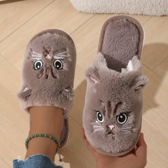Cute Cartoon Cat Slippers for Women Indoor Outdoor Warm Plush Fuzzy Slippers Couples Fashion Non Slip Sole Shoes House Slippers
