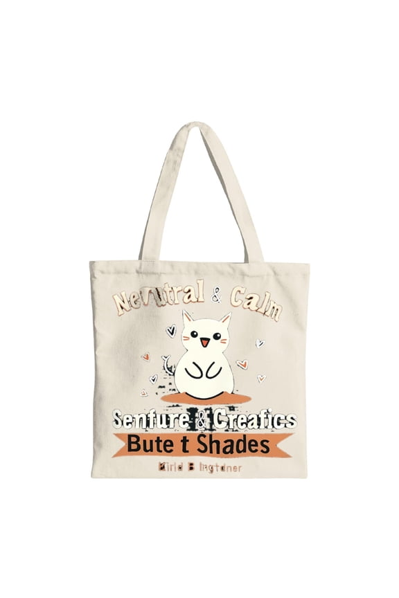 Cute Cartoon Cat Tote Bag - Multifunctional Canvas Bag with Heart Patterns Perfect for Shopping Travel & Parties - Reusable & Stylish