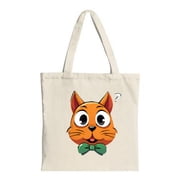 Cute Cartoon Cat Tote Bag - Playful design with a curious cat in a green bow tie perfect for shopping travel and parties