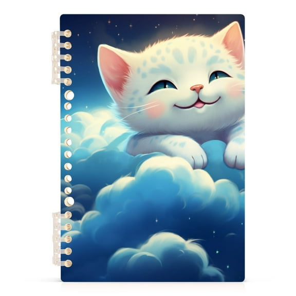 Cute Cartoon Cat on Clouds Spiral Journal Notebook College Ruled Notebook 8.3" x 5.7" A5 Lined Thick Paper Page