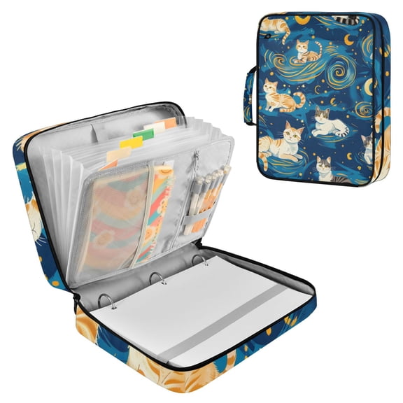 Cute Cartoon Cats Starry Night Style Accordion File Organizer Expanding File Folder 3-Ring Binder Bag 500 Sheets A4 Size