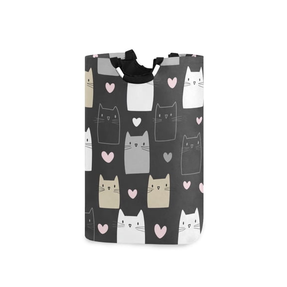 Cute Cartoon Cats and Hearts Laundry Basket with Handles 50L Collapsible Laundry Hamper for Bathroom Bedroom Laundry Room