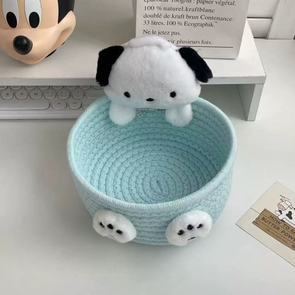 Cute Cartoon Character Cotton Rope Storage Basket, Handwoven Desktop Organizer, Multi-Purpose Storage Bin for Home, Office, Bedroom