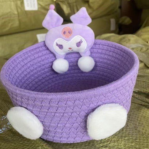 Cute Cartoon Character Cotton Rope Storage Basket, Handwoven Desktop Organizer, Multi-Purpose Storage Bin for Home, Office, Bedroom