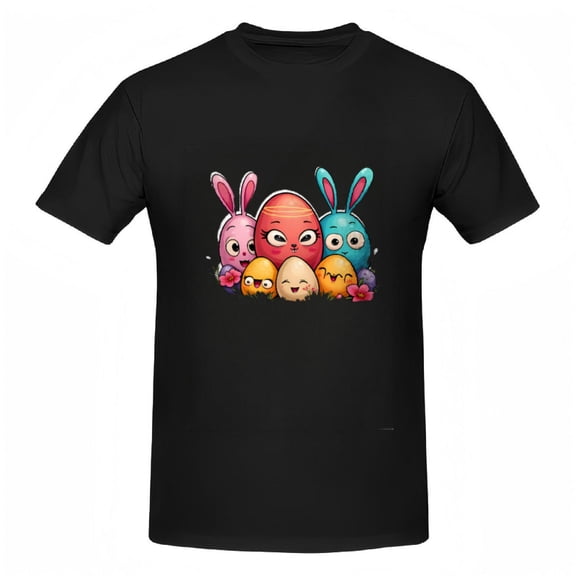 Cute Cartoon Character Cotton Short Sleeve T-Shirts for Women - Playful Pink Rabbit Blue Rabbit & Yellow Chick Floral Design Tee Tops
