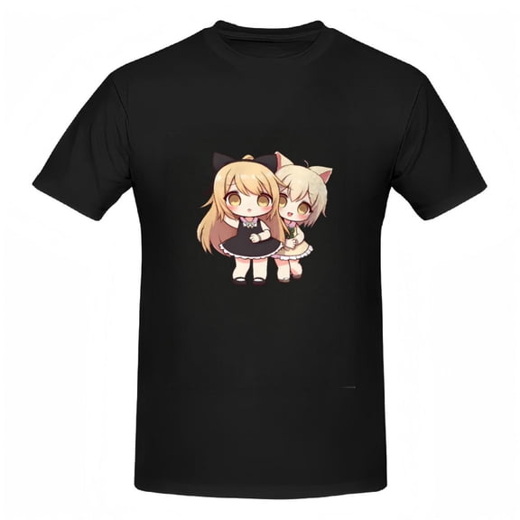 Cute Cartoon Character Print Cotton Short Sleeve T-Shirt for Women - Stylish Tee with Blonde Characters in Dresses Perfect for Casual Wear
