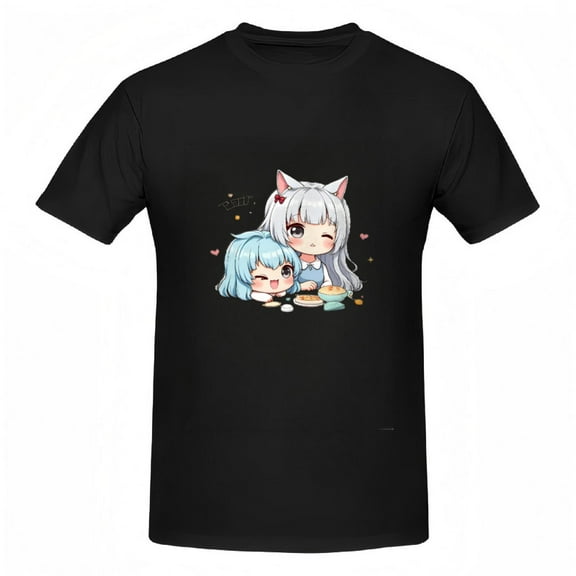 Cute Cartoon Character Print Cotton Short Sleeve T-Shirts for Women - Adorable Design with Hearts Perfect for Casual Wear