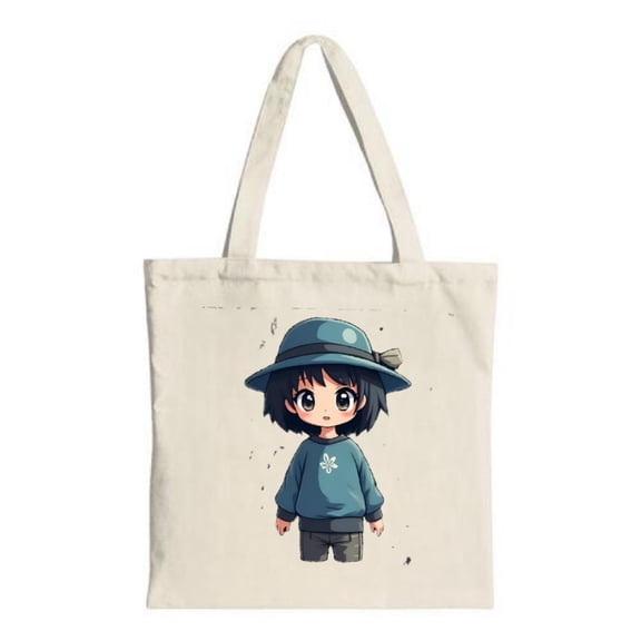 Cute Cartoon Character Tote Bag - Blue Sweater with Snowflake & Hat Perfect for Shopping Travel & Parties Stylish Canvas Design